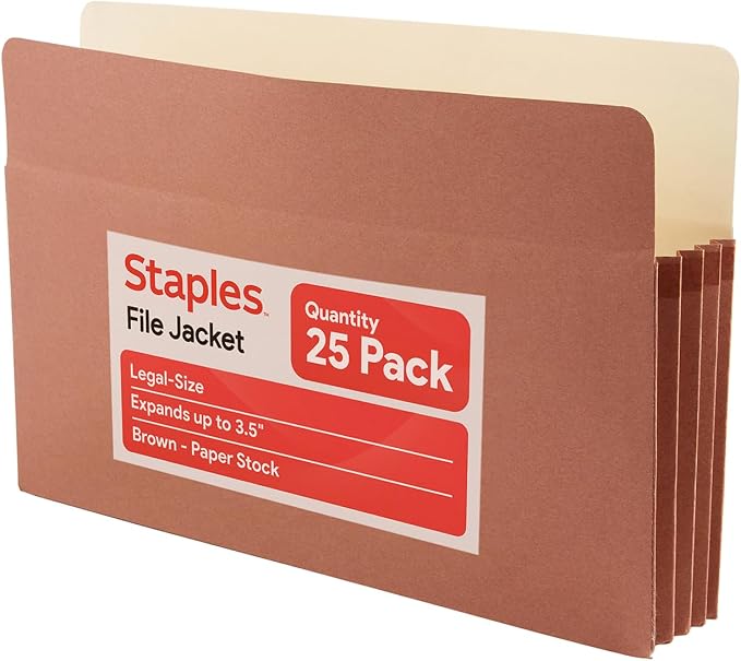 Staples Reinforced Expanding File Pockets, Legal Size, 3.5‑Inch Expansion by Staples