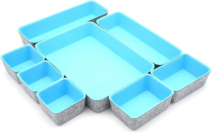 Welaxy 8pc Desk Drawer Organizer Tray Baby Blue Office Storage Bins Shallow - Image 6