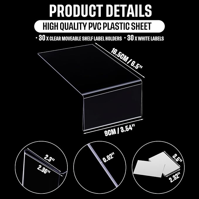 Containlol 30 Pcs Moveable Shelf Label Holders Clear Transparent Plastic - Image 3