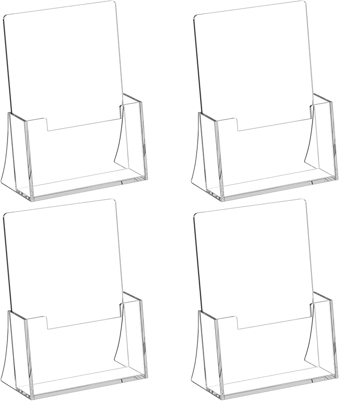 Acrylic Brochure Holder 8.5 x 5.5 Inch 4 Pack, Brochure Display Stands by SUNQEBO