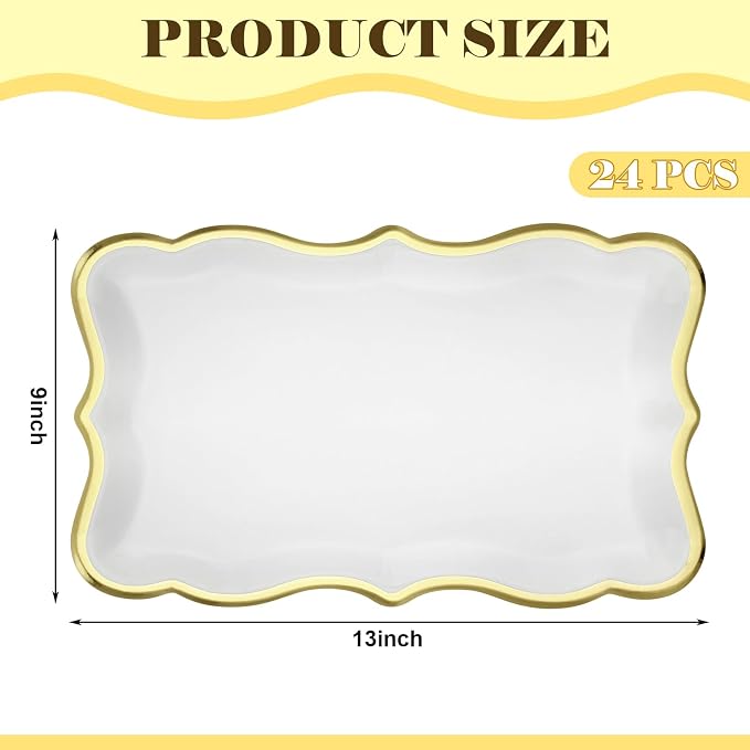 Havawish 24 Pcs 9" x 13" Gold Disposable Paper Serving Trays and Platters Food - Image 2