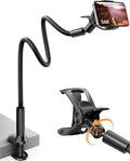 SAIJI Gooseneck Phone Holder for Bed Overall Length 38.6” Flexible Leather by SAIJI