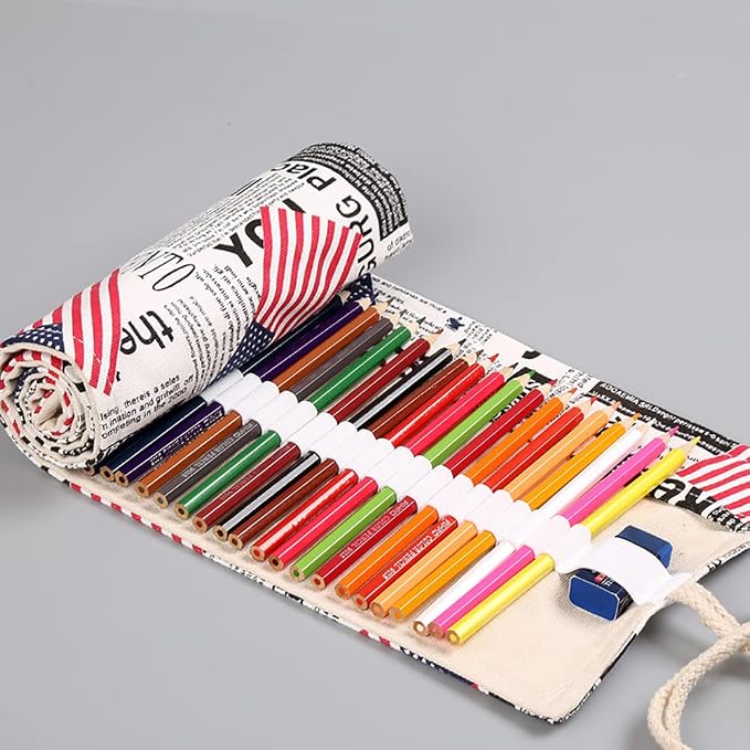 DIYOMR 24/36/72 Slots Pencil Wrap Pencil Rolls, Artist Colored Pencils Roll Up - Image 6