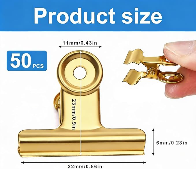 50 Pcs Metal Bulldog Clips, Mini Metal Paper Clips 0.87 in Hinge Clips Small - Image 2