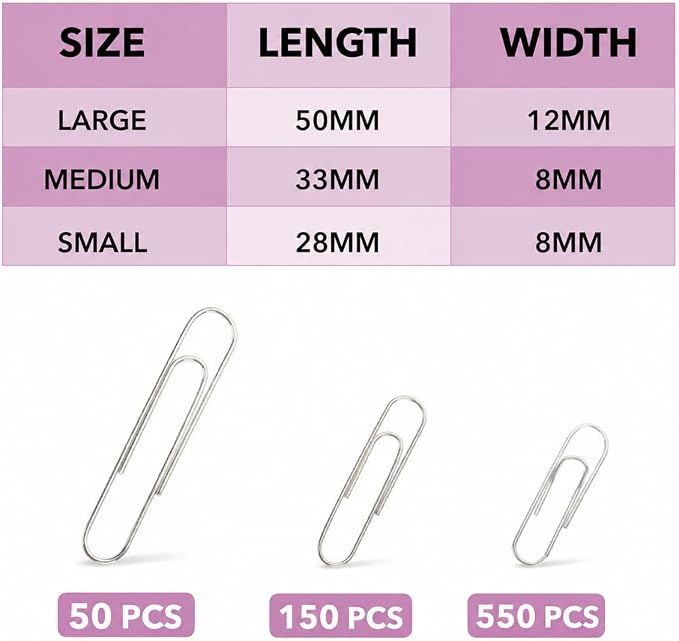 Mr. Pen- Silver Paper Clips, 3 Sizes, Medium and Large | Steel Paper Clips - Image 3