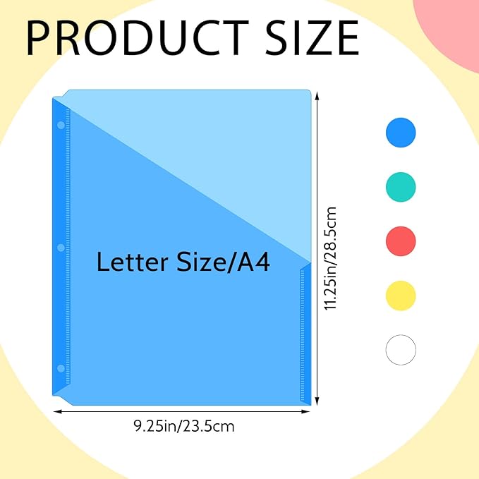 Maitys 50 Pack Binder Pockets 3 Hole Punch Clear Plastic Document Folders - Image 2