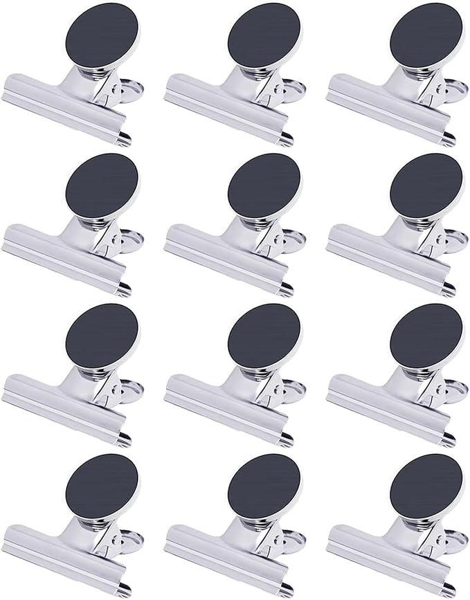 Strong Magnetic Clips, 12 Pack, 2 Inch, 50 mm, Refrigerator Magnet Clips by Makanu