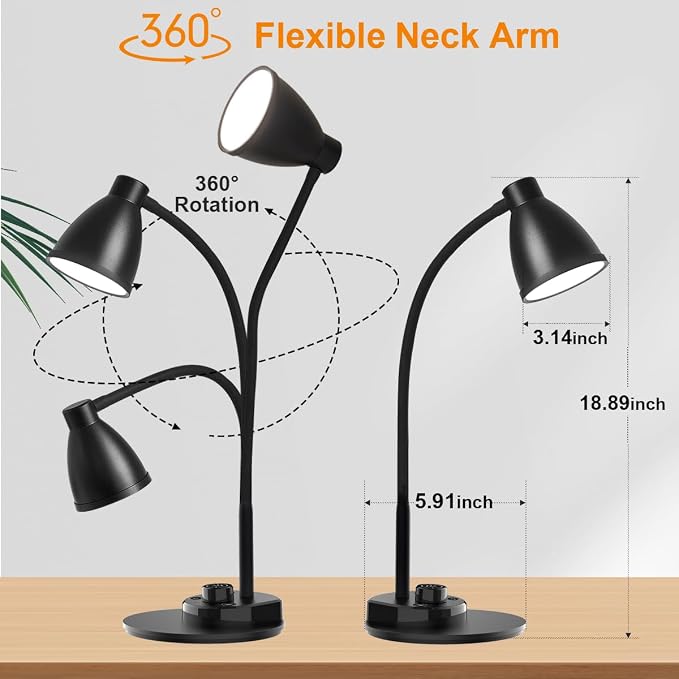 BOHON LED Desk Lamp with USB Charging Port 3 Color Modes Dimmable, AC Adapter - Image 7