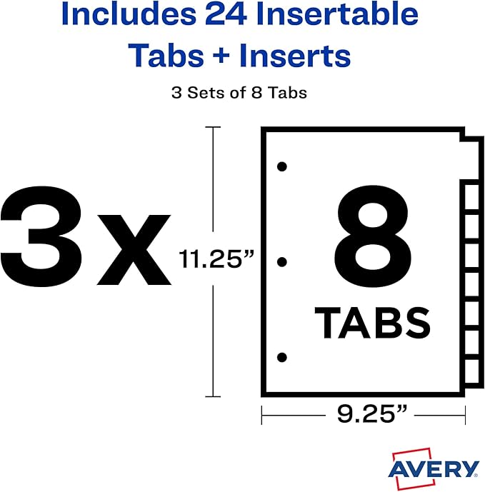 Avery Dividers for 3 Ring Binders, 8-Tab Sets, Two-Pocket Plastic Binder - Image 8