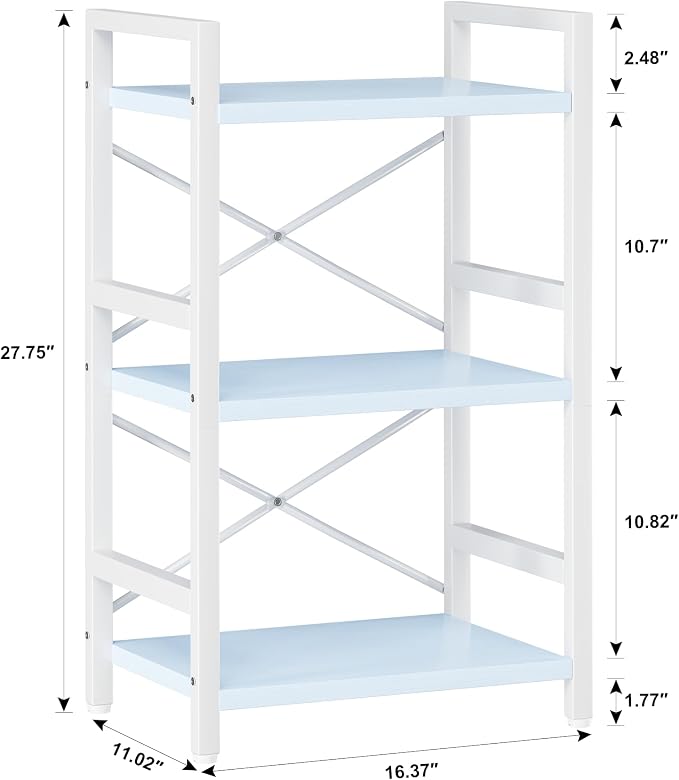 Homeiju Bookshelf, 3 Tier Industrial Bookcase, Metal Small Bookcase, Rustic - Image 3
