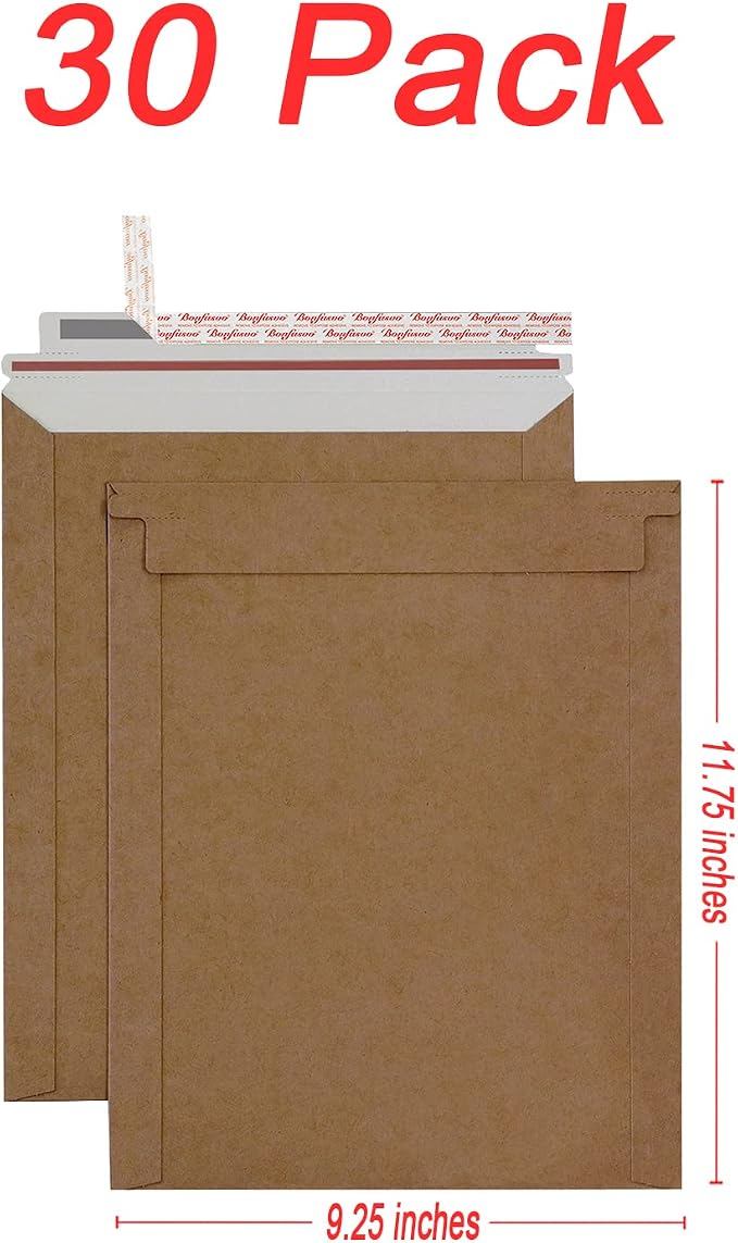 Bonfasvo Rigid Mailers 30 Pack 9.25 x 11.75 inches Brown Self Seal Stay Flat - Image 2