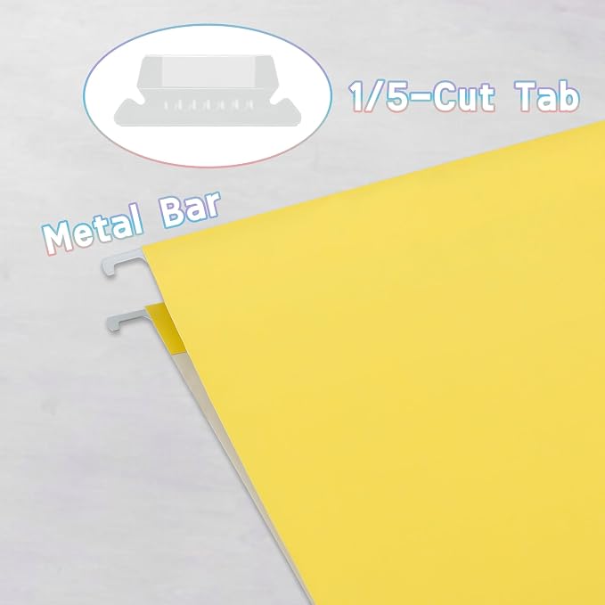 50 Packs Hanging File Folders Yellow, Letter Size 8.5x11, Hanging File Folders - Image 3