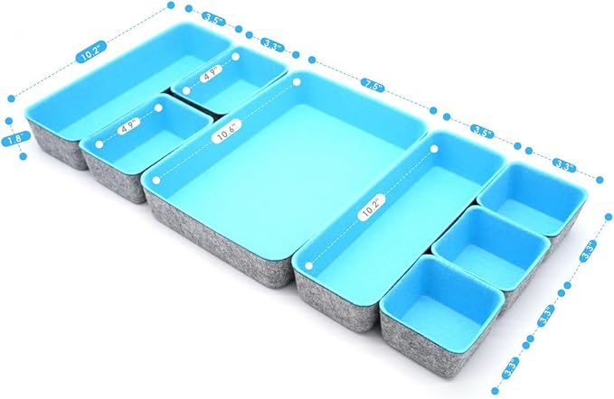 Welaxy 8pc Desk Drawer Organizer Tray Baby Blue Office Storage Bins Shallow - Image 4