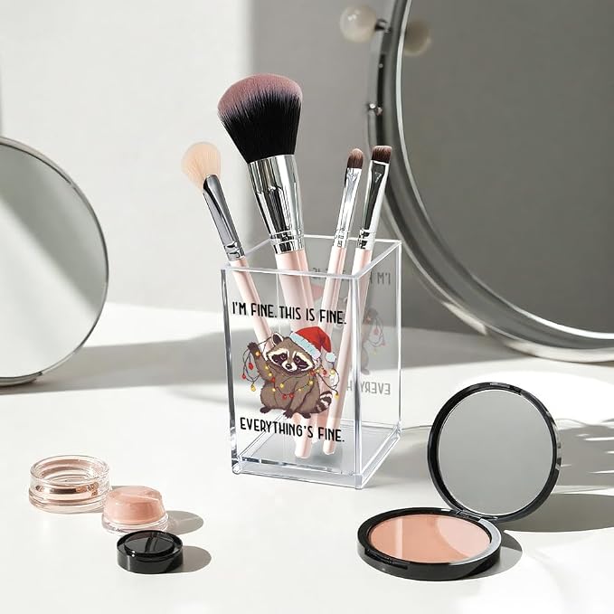 I'm Fine This Is Fine Acrylic Cosmetic Pencil Pen Holder Cup, Funny Raccoon - Image 3