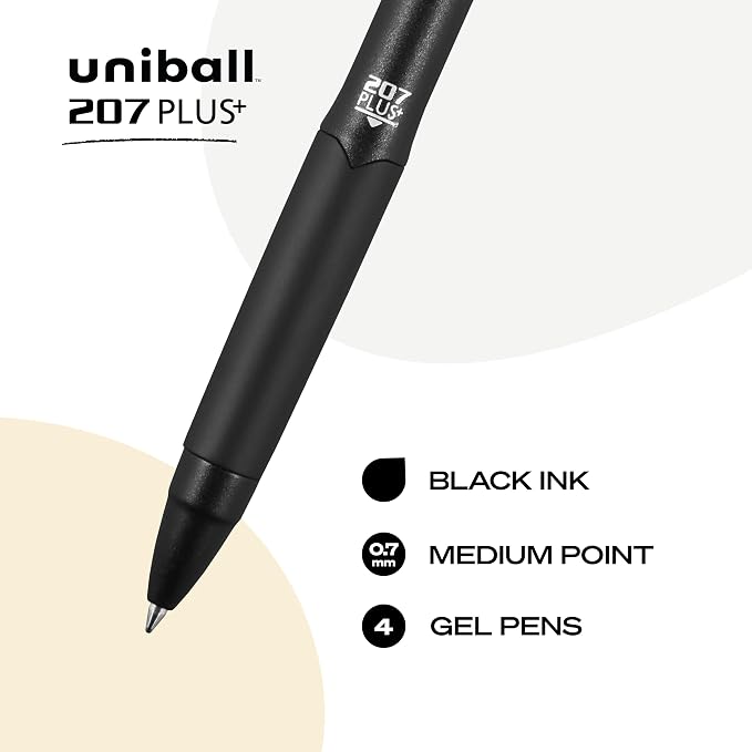uniball 207 Plus+ Retractable Gel Pens, Medium Point, 4 Pack - Image 2
