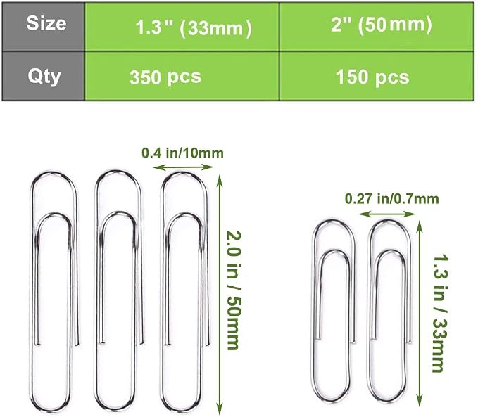 Vinaco Paper Clips Smooth Silver, Medium and Jumbo Paper Clip, Durable and - Image 3