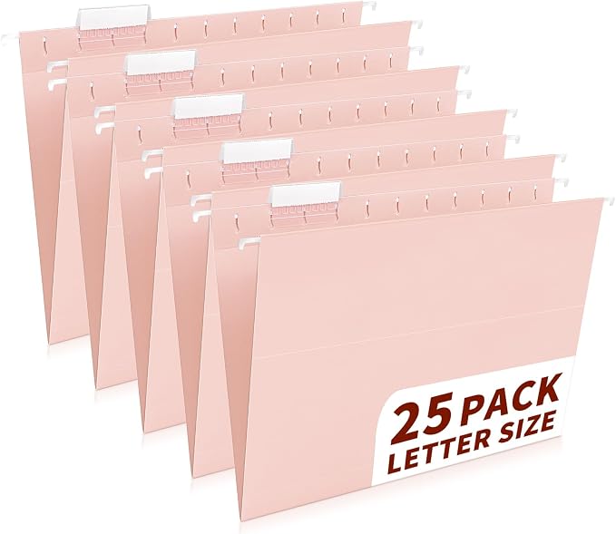 25-Pack Pink Hanging File Folders, Letter Size by Jowaia