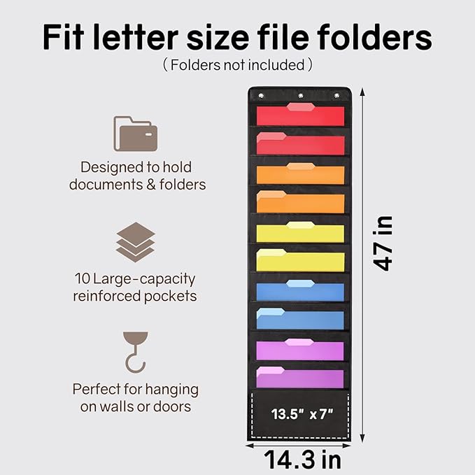 SUNEE 10 Pockets Hanging Wall File Organizer, Space Saver - Image 3