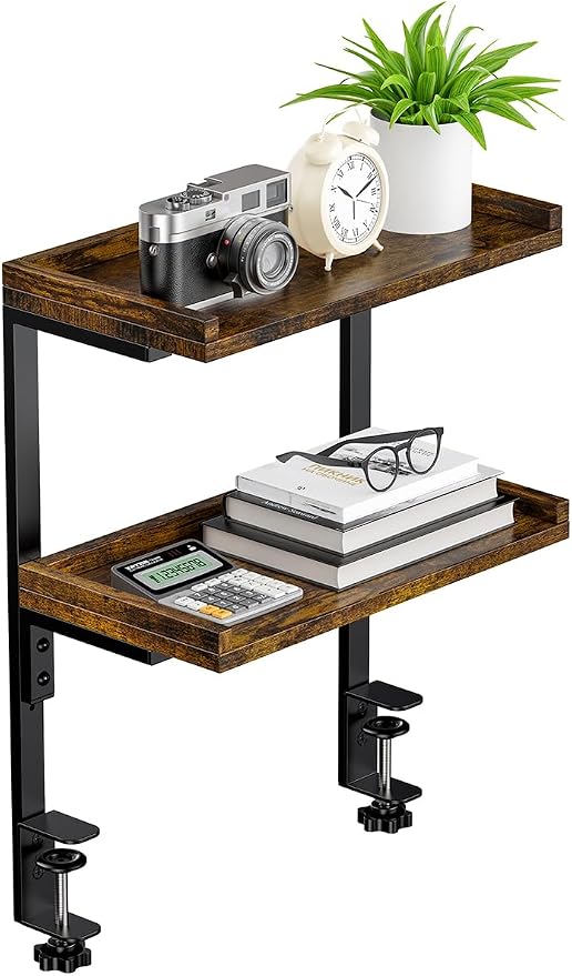Clamp On Desk Shelf 2-Tier, 12.5 inche Wood Shelving Unit - Image 9