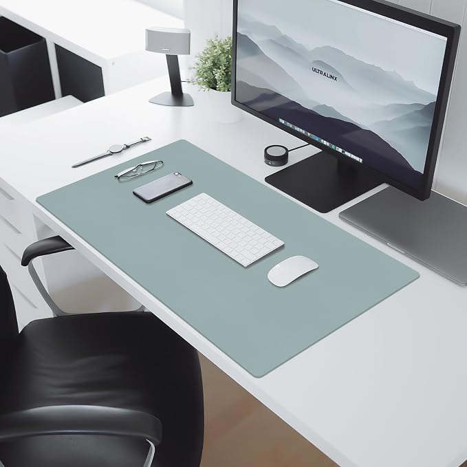 Large Desk Pad Mat, Leather Blue Desk Mat - Image 6