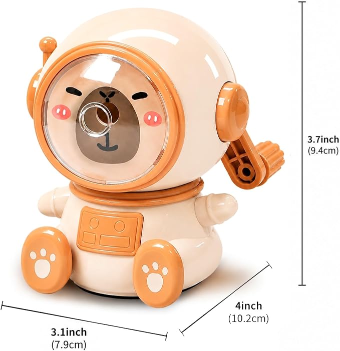 Cute Capybara-Shaped Astronaut Manual Pencil Sharpener, Hand Crank Desktop - Image 8