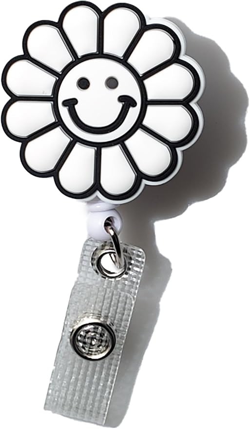 Funny Smiley Flower Blooming Nurse Badge Reel, Unique 3D Rubber-Textured Design by DQL