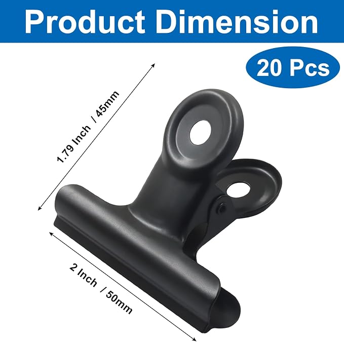 20 Pack Antique Black Bulldog Clips - 50mm Small Metal Paper Clips Clamps - Image 3