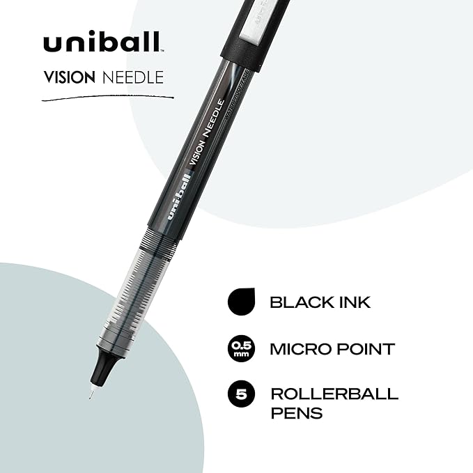 uniball Vision Needle Rollerball Pens, Micro Point, 5 Pack - Image 3