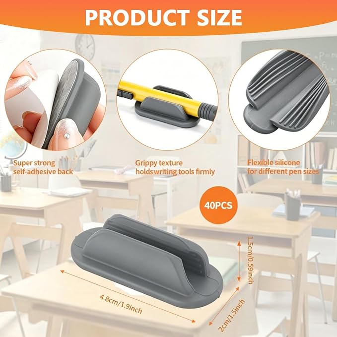 40 PCS Adhesive Pencil Holders for Desk, Silicone Pencil Holder - Image 4