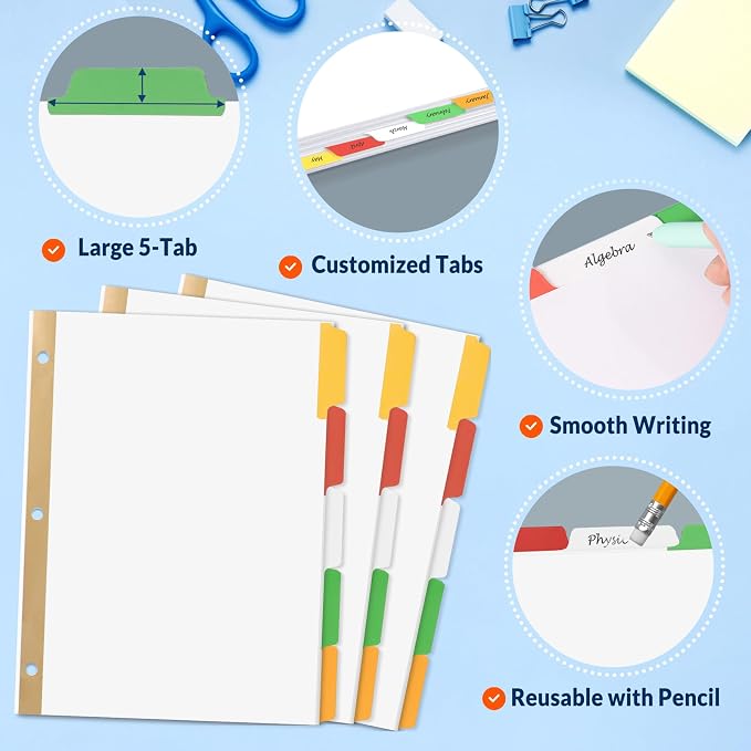 SUNEE Binder Dividers with Colorful Write On & Erase Tabs - Image 5