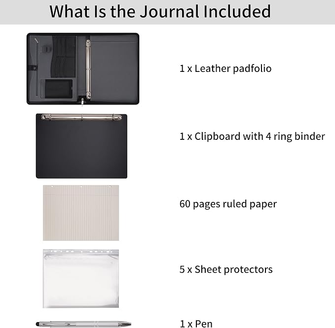Wonderpool Travel Zippered Portfolio 3 Ring Binder A4 Padfolio Document Case - Image 6