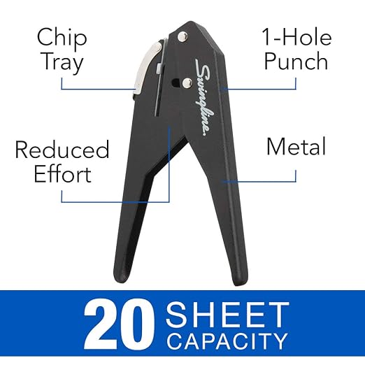 Swingline 1 Hole Punch, 20 Sheet Capacity Hole Puncher, Low Force Plier Paper - Image 2