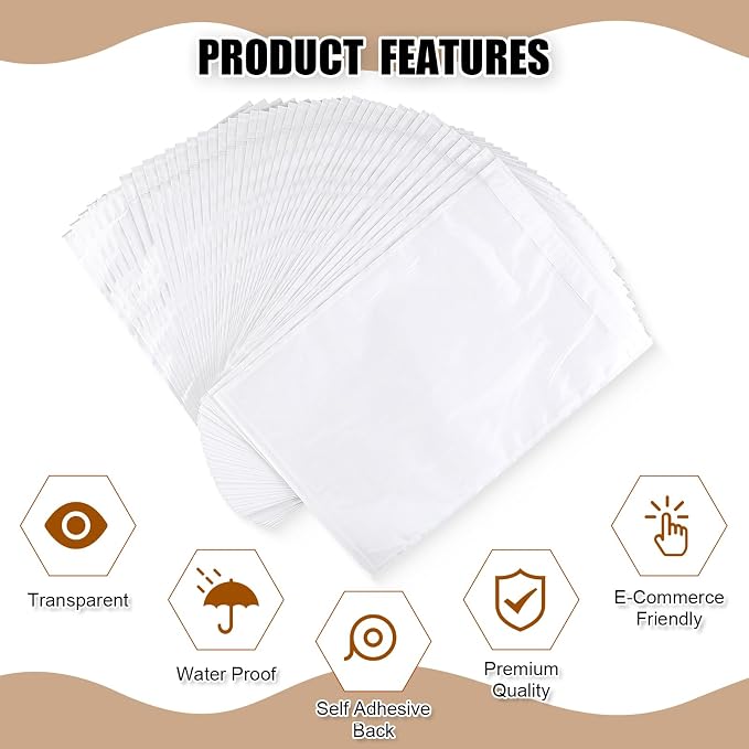 Cholemy 400 Pcs 9.5 x 12 in Clear Packing Slip Pouches Shipping Label Sleeves - Image 3