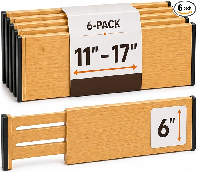 6 Pack Bamboo Drawer Dividers by Bamb%C3%BCsi