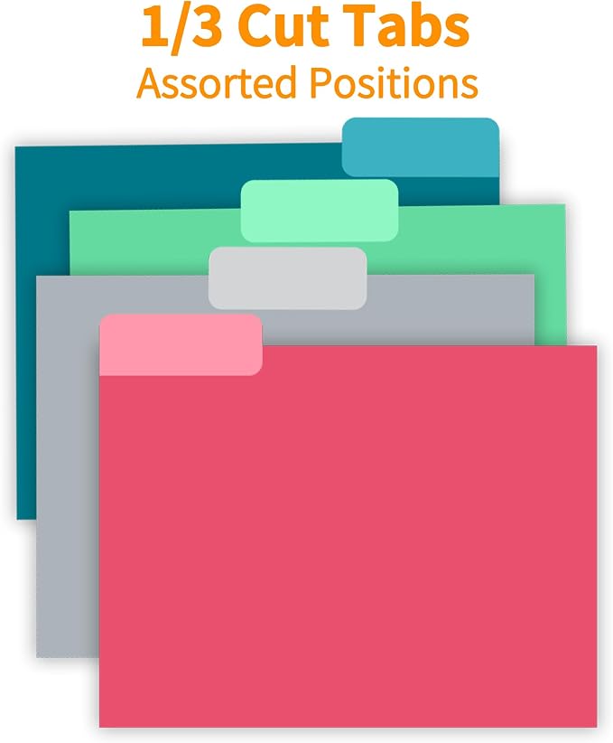 100 Packs Paper File Folder, Light Green File Folders Letter Size, 1/3-Cut Tabs - Image 5
