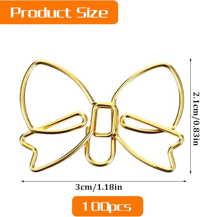 100PCS Gold Paper Clips Small, Ymapinc Cute Metal Bow Paperclips, Bow Paper - Image 2