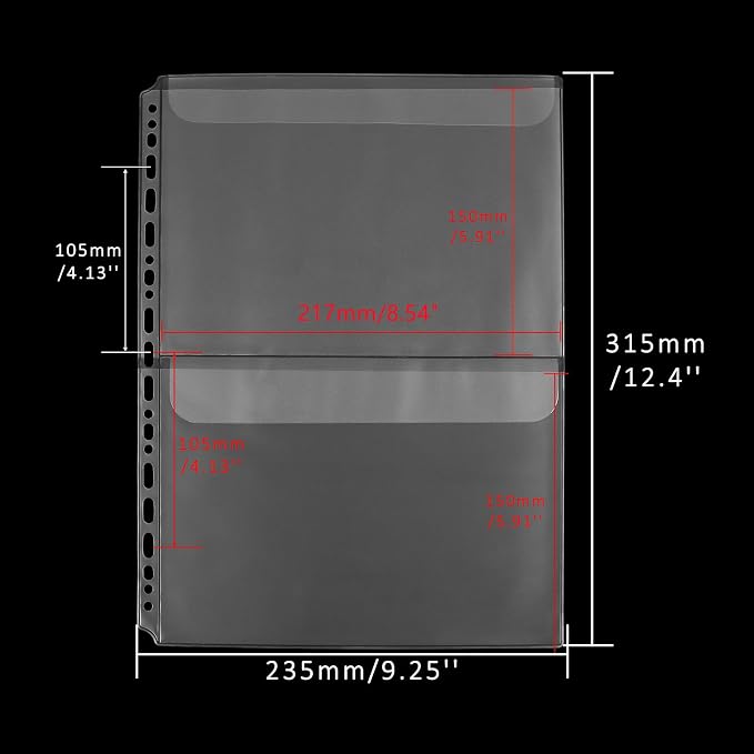 Mogoostry A4 Binder Pockets Zipperless Cash Envelopes 2 Pocket Binder Sleeves - Image 2