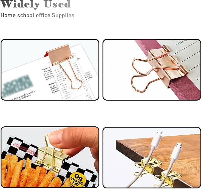 Medium Binder Clips Width 1.25 Inch Capacity 0.6 Inch Gold 24 PCS, Binder Clips - Image 6