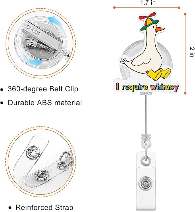 I Require Whimsy Goose Badge Reel, Funny Silly Goose Badge Holder - Image 2