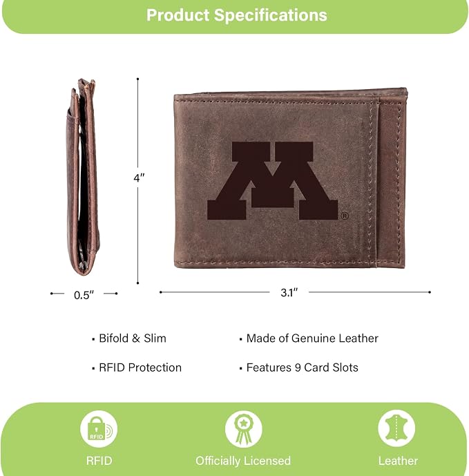 Team Sports America NCAA University of Minnesota Front Pocket Slim Wallet - Image 4
