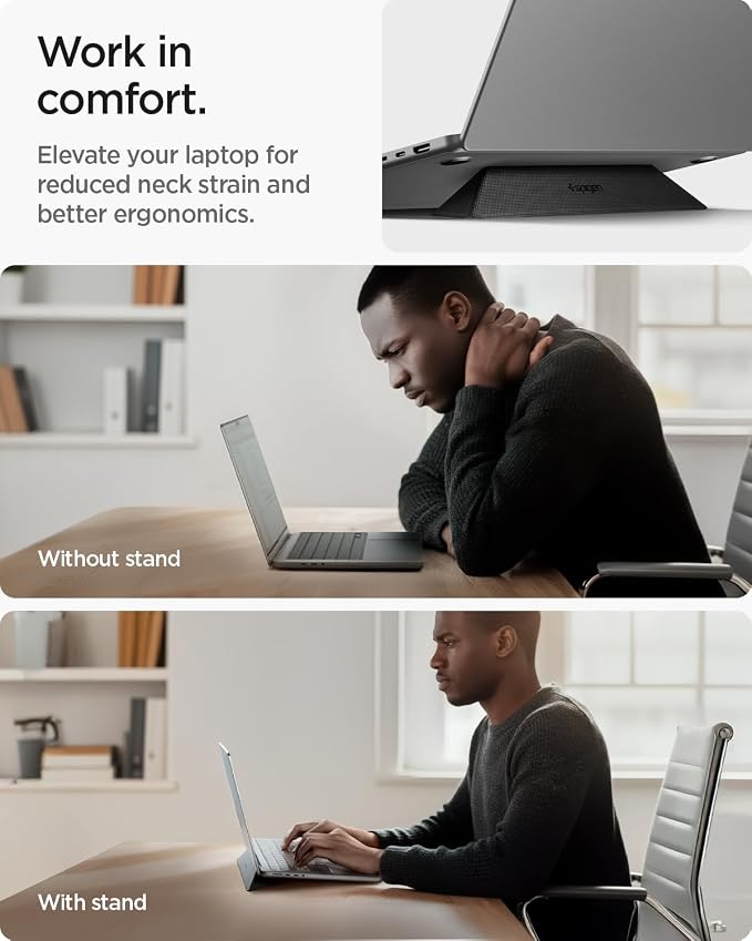 Spigen Slim Fold Portable Laptop Stand Keyboard Riser Foldable Ergonomic Angle - Image 2