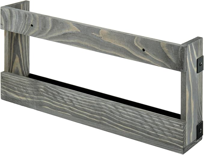 MyGift Vintage Gray Solid Wood and Industrial Matte Black Metal Magazine Rack - Image 7