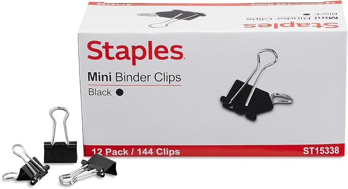 Staples Mini Binder Clips, 0.25" Capacity, 144 Pack – Extra‑Small Clips by Staples