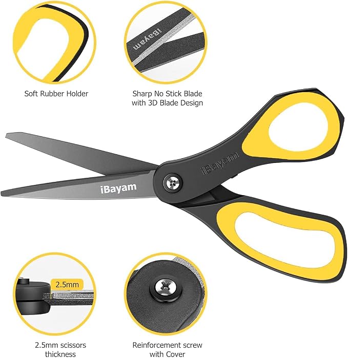 iBayam 8.5" All Purpose Nonstick Scissors, Titanium Scissors - Image 3