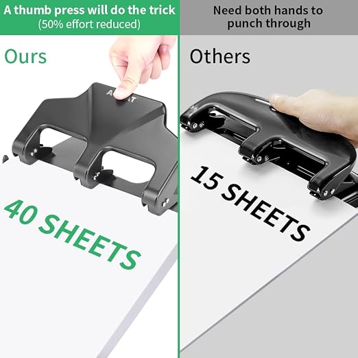 AFMAT 3 Hole Punch Heavy Duty, 40-Sheet Three Hole Punch, 50% Reduced Effort - Image 5