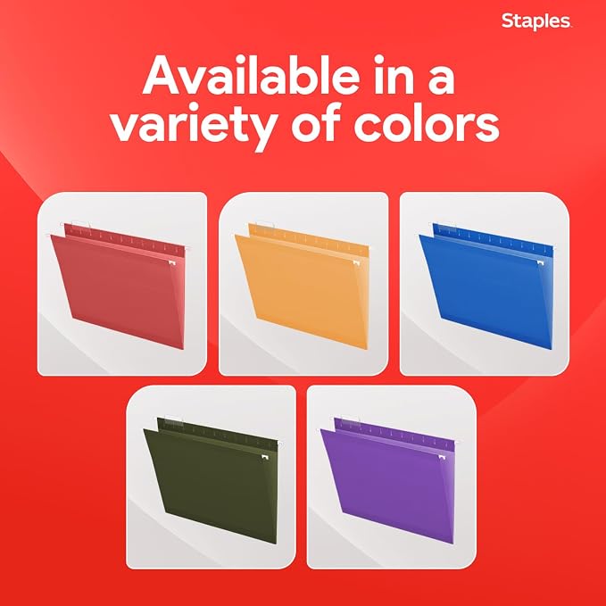 Staples Hanging File Folders, Letter Size, 1/5‑Cut Tabs, Tear‑Resistant Durable - Image 7