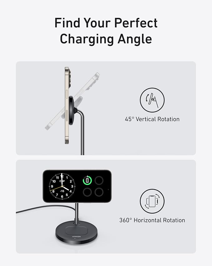 Anker MagGo 2-in-1 MagSafe Compatible Qi2 15W Wireless Charging Stand | Qi2 - Image 4