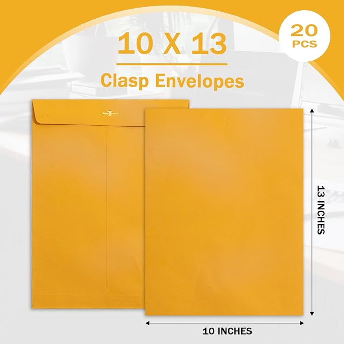 10x13 Clasp Envelopes 20 Pack, Goefun Large Brown Yellow Manilla Envelopes 10x13 - Image 2