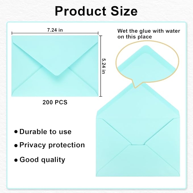 200 Pack A7 Envelopes, Light Blue Greeting Card Envelopes Self Seal, 5.24 x - Image 3