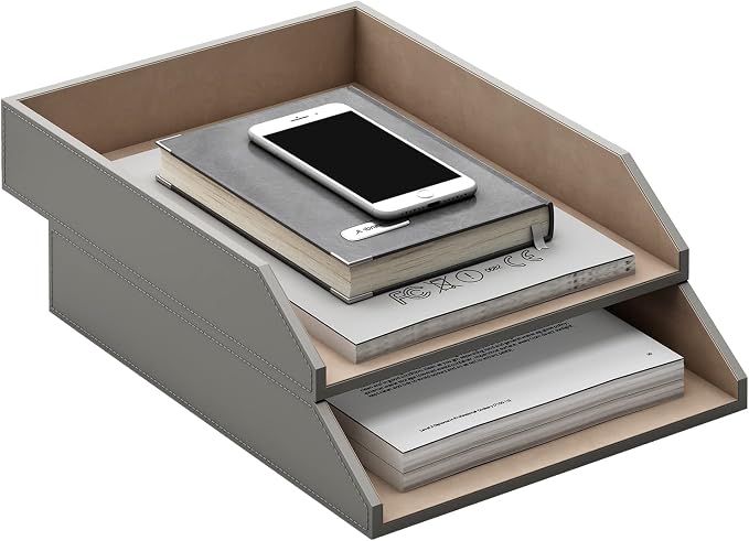 Leather Letter Tray, Thipoten Stackable Desk Organizer Holder - Image 2
